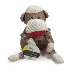HuggleHounds Mr. Sock Monkey Durable Plush Corduroy Knottie Squeaky Dog Toy