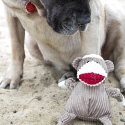 HuggleHounds Mr. Sock Monkey Durable Plush Corduroy Knottie Squeaky Dog Toy -Pet Care Sales 145369 PT2. AC SS1800 V1548430684