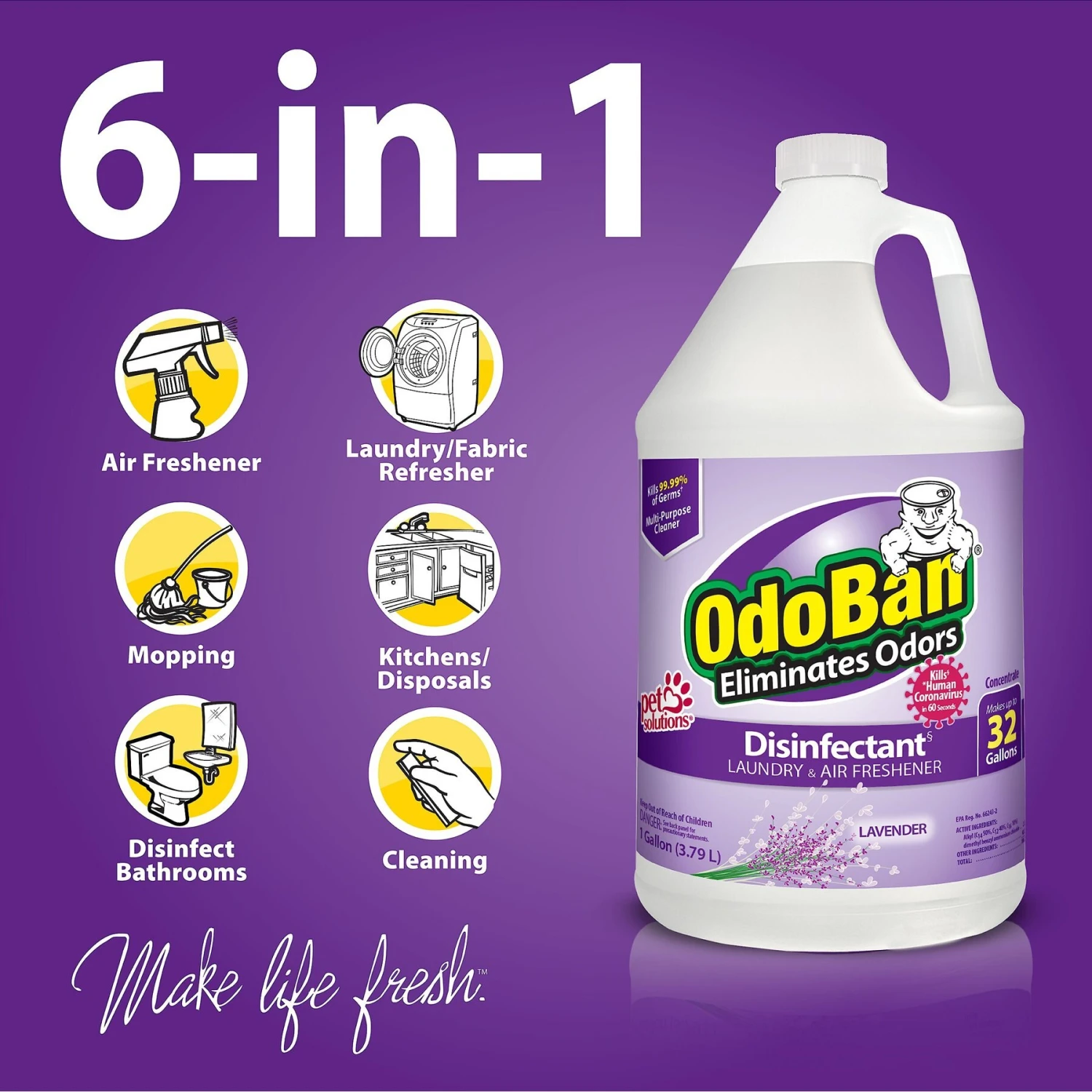 OdoBan Disinfectant Laundry & Air Freshener Concentrate, Lavender Scent 4 OdoBan Disinfectant Laundry & Air Freshener Concentrate, Lavender Scent - Image 4