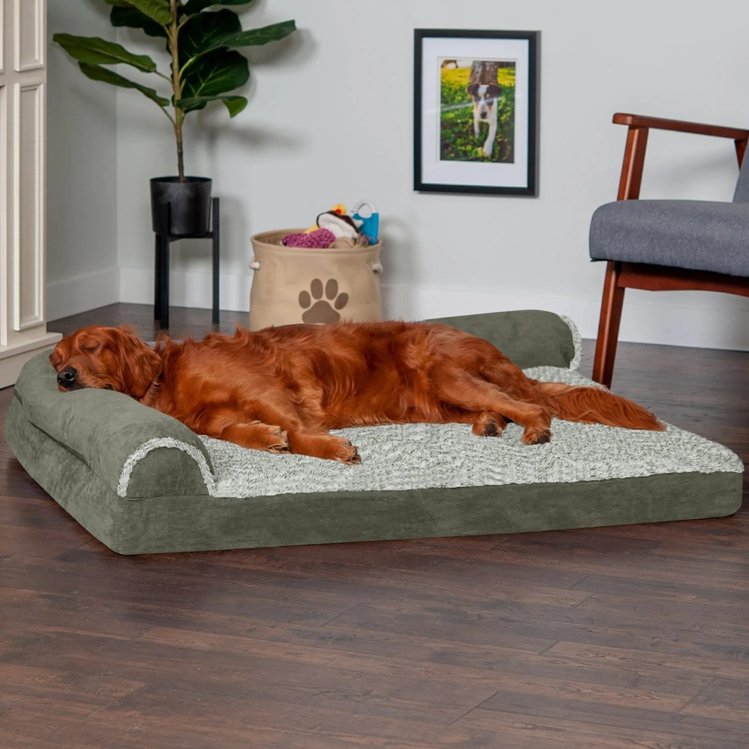 FurHaven Two-Tone Deluxe Chaise Memory Top Cat & Dog Bed With Removable Cover 1 FurHaven Two-Tone Deluxe Chaise Memory Top Cat & Dog Bed With Removable Cover