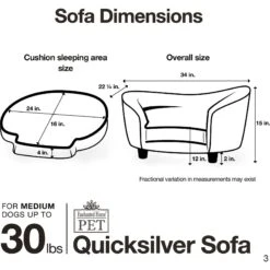 Enchanted Home Pet Quicksilver Sofa Cat & Dog Bed With Removable Cover, Medium, Silver -Pet Care Sales 180292 PT3. AC SS1800 V1563226180