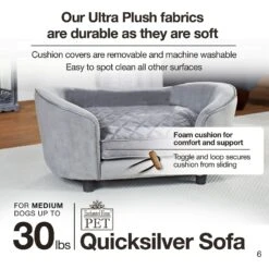 Enchanted Home Pet Quicksilver Sofa Cat & Dog Bed With Removable Cover, Medium, Silver -Pet Care Sales 180292 PT6. AC SS1800 V1563226071