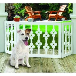 Etna Flower Cut Out Design Adjustable Wooden Pet Gate, White -Pet Care Sales 183574 PT2. AC SS1800 V1566913934