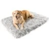 PawBrands PupRug Faux Fur Rectangular Orthopedic Pillow Dog Bed With Removable Cover, Gray