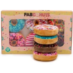 Fab Dog Box Of Doughnuts Squeaky Stuffing-Free Plush Dog Toy