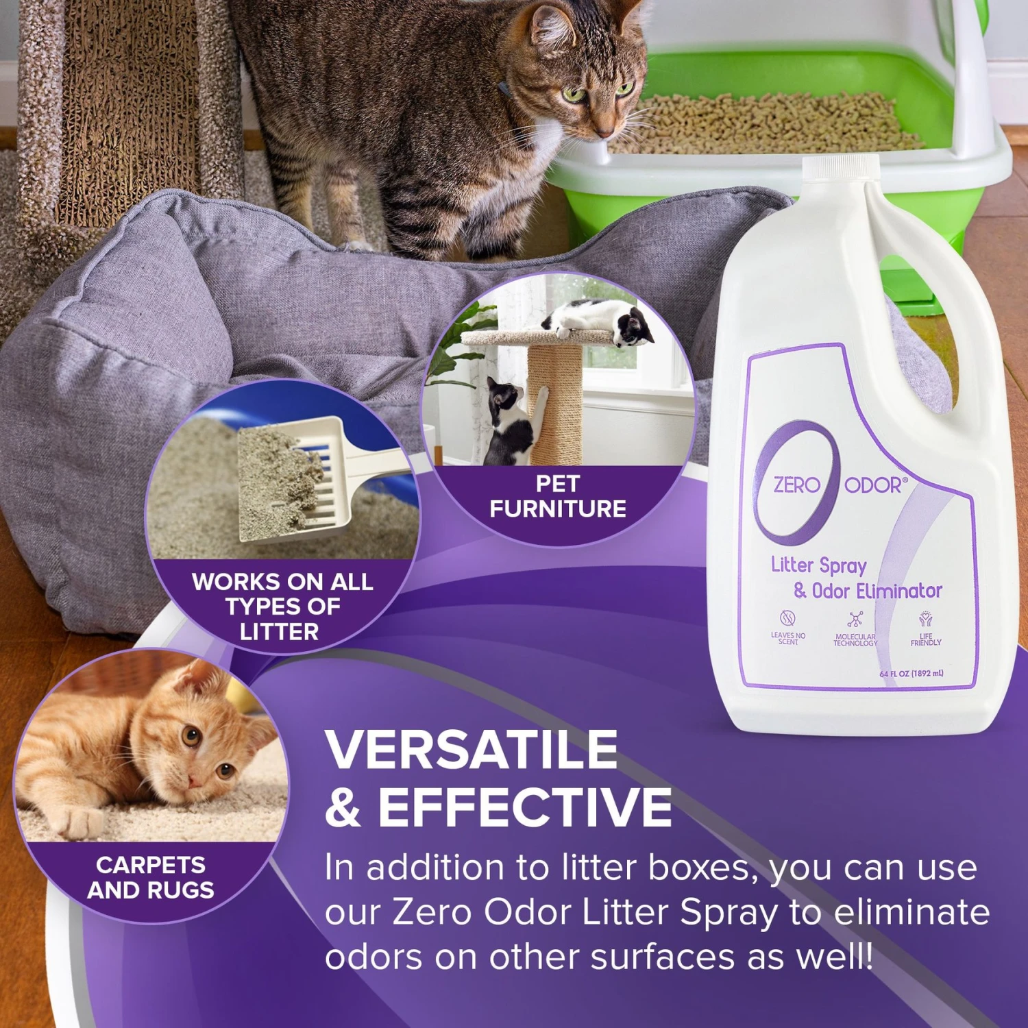 Zero Odor Litter Spray & Pet Odor Eliminator, 64-oz Bottle 4 Zero Odor Litter Spray & Pet Odor Eliminator, 64-oz Bottle - Image 4