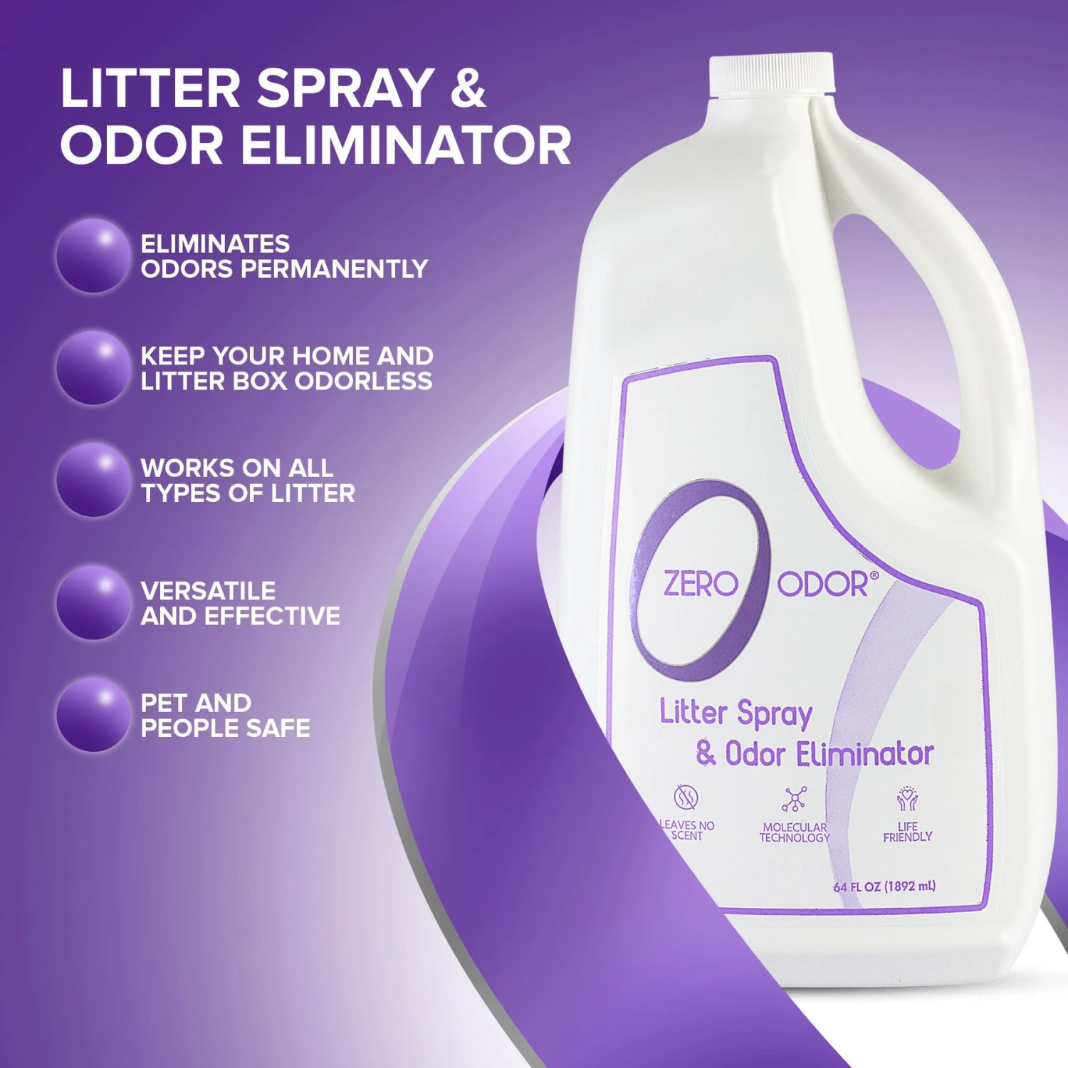 Zero Odor Litter Spray & Pet Odor Eliminator, 64-oz Bottle 6 Zero Odor Litter Spray & Pet Odor Eliminator, 64-oz Bottle - Image 6