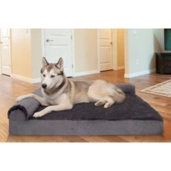 FurHaven Plush Deluxe Chaise Memory Top Cat & Dog Bed With Removable Cover