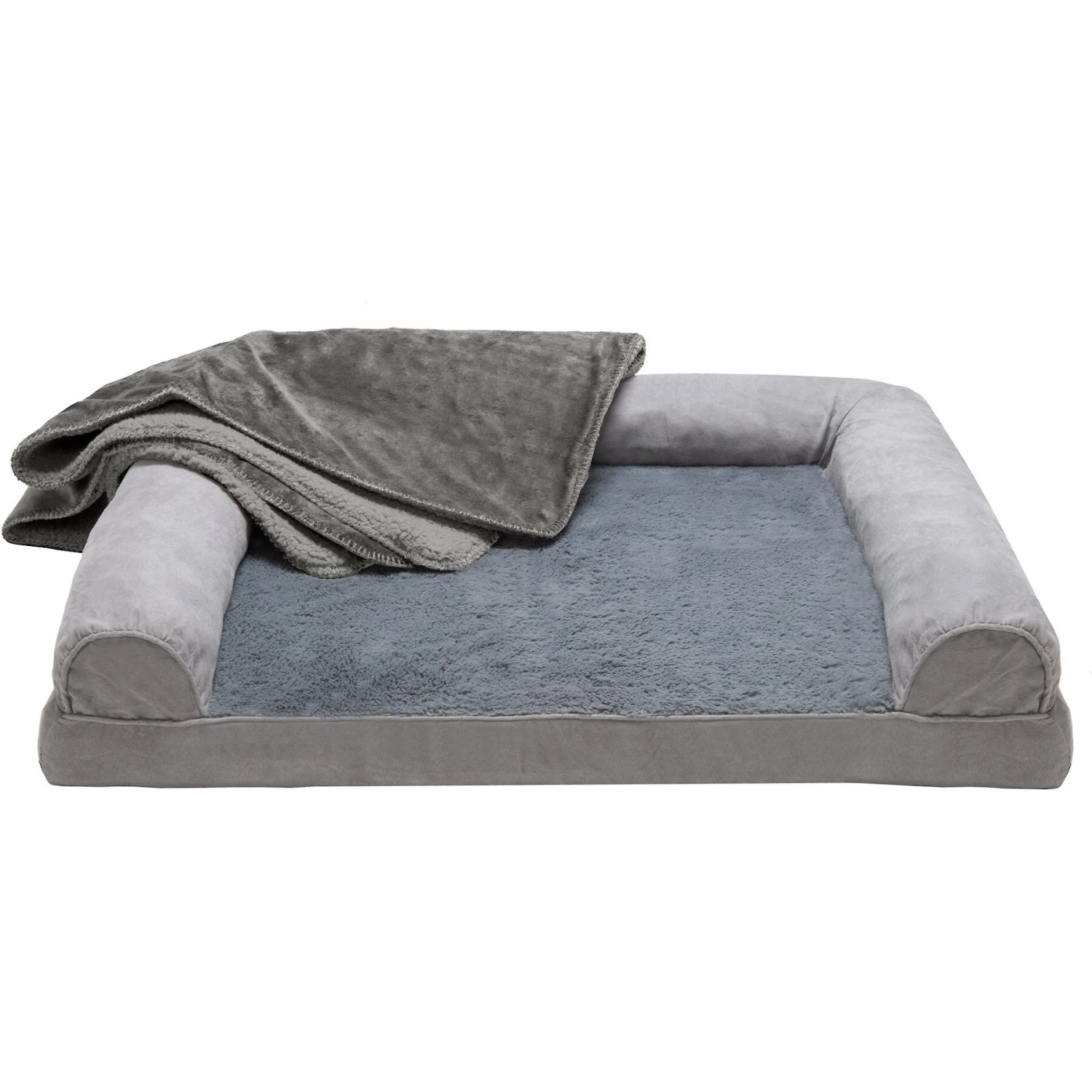 FurHaven Orthopedic Plush & Suede Sofa Dog & Cat Bed & Blanket, Gray, Large 2 FurHaven Orthopedic Plush & Suede Sofa Dog & Cat Bed & Blanket, Gray, Large - Image 2