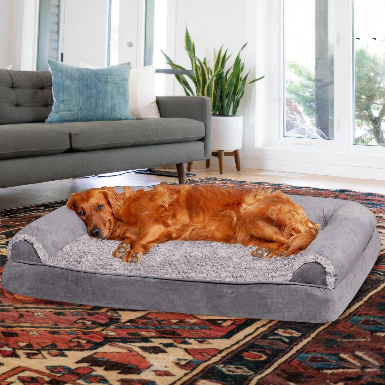 FurHaven Faux Fur & Suede Memory Foam Sofa Dog & Cat Bed 1 FurHaven Faux Fur & Suede Memory Foam Sofa Dog & Cat Bed