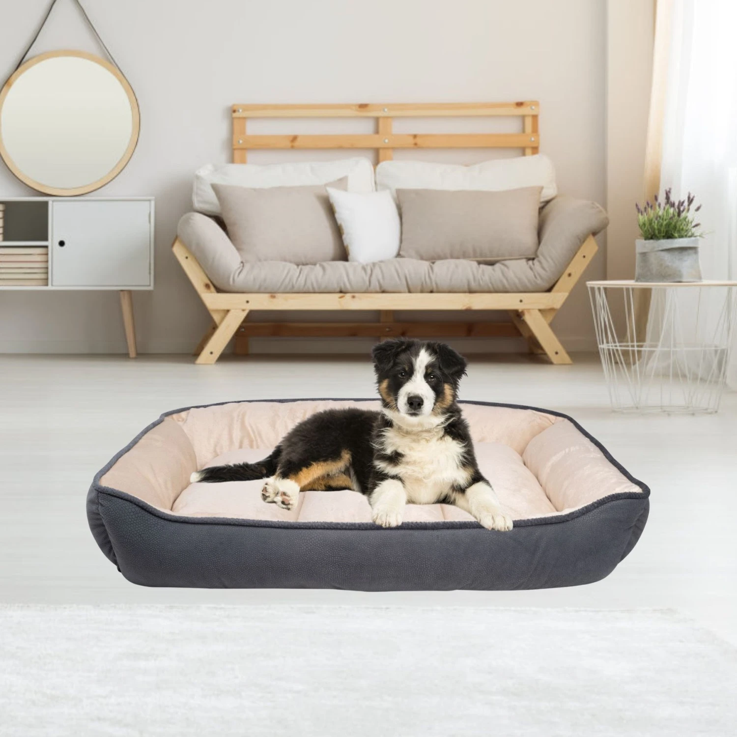 HappyCare Textiles Rectangle Ultra-Soft Bolster Cat & Dog Bed 1 HappyCare Textiles Rectangle Ultra-Soft Bolster Cat & Dog Bed
