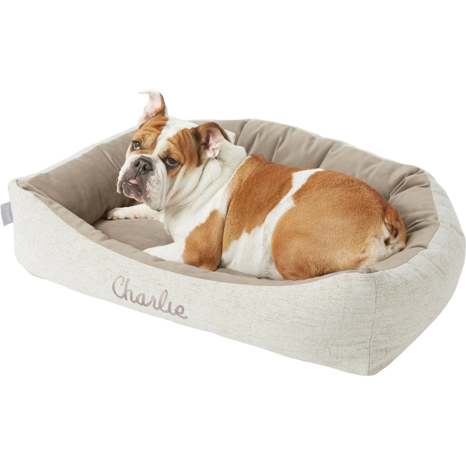 Frisco Rectangular Personalized Bolster Dog Bed W/Removable Cover, Beige, Medium 2 Frisco Rectangular Personalized Bolster Dog Bed W/Removable Cover, Beige, Medium - Image 2