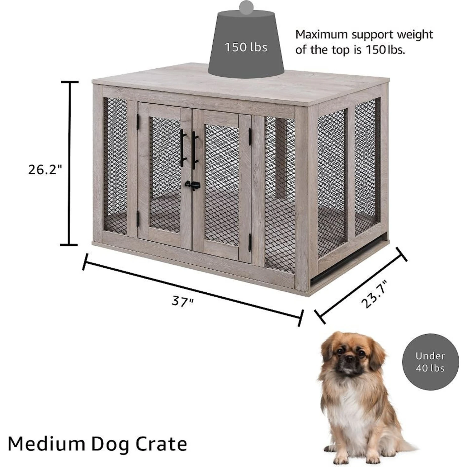Unipaws Furniture Style Dog Crate, Weathered Gray 2 Unipaws Furniture Style Dog Crate, Weathered Gray - Image 2