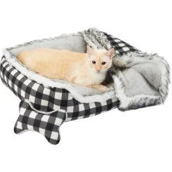 Frisco Buffalo Check Cuddler Pet Bed & Gift Set, Black & White -Pet Care Sales 299397 PT2. AC SS1800 V1639093612