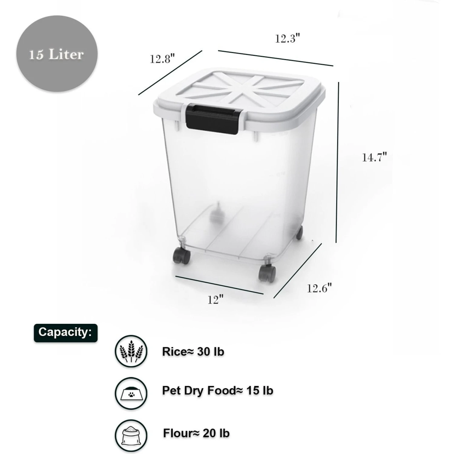 Hanamya BPA Free Pet Food Storage Container & Measuring Cup, White & Grey 2 Hanamya BPA Free Pet Food Storage Container & Measuring Cup, White & Grey - Image 2