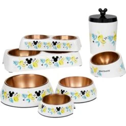 Disney Mickey Mouse Lemon Melamine Stainless Steel Double Dog & Cat Bowl -Pet Care Sales 315299 PT8. AC SS1800 V1647288866