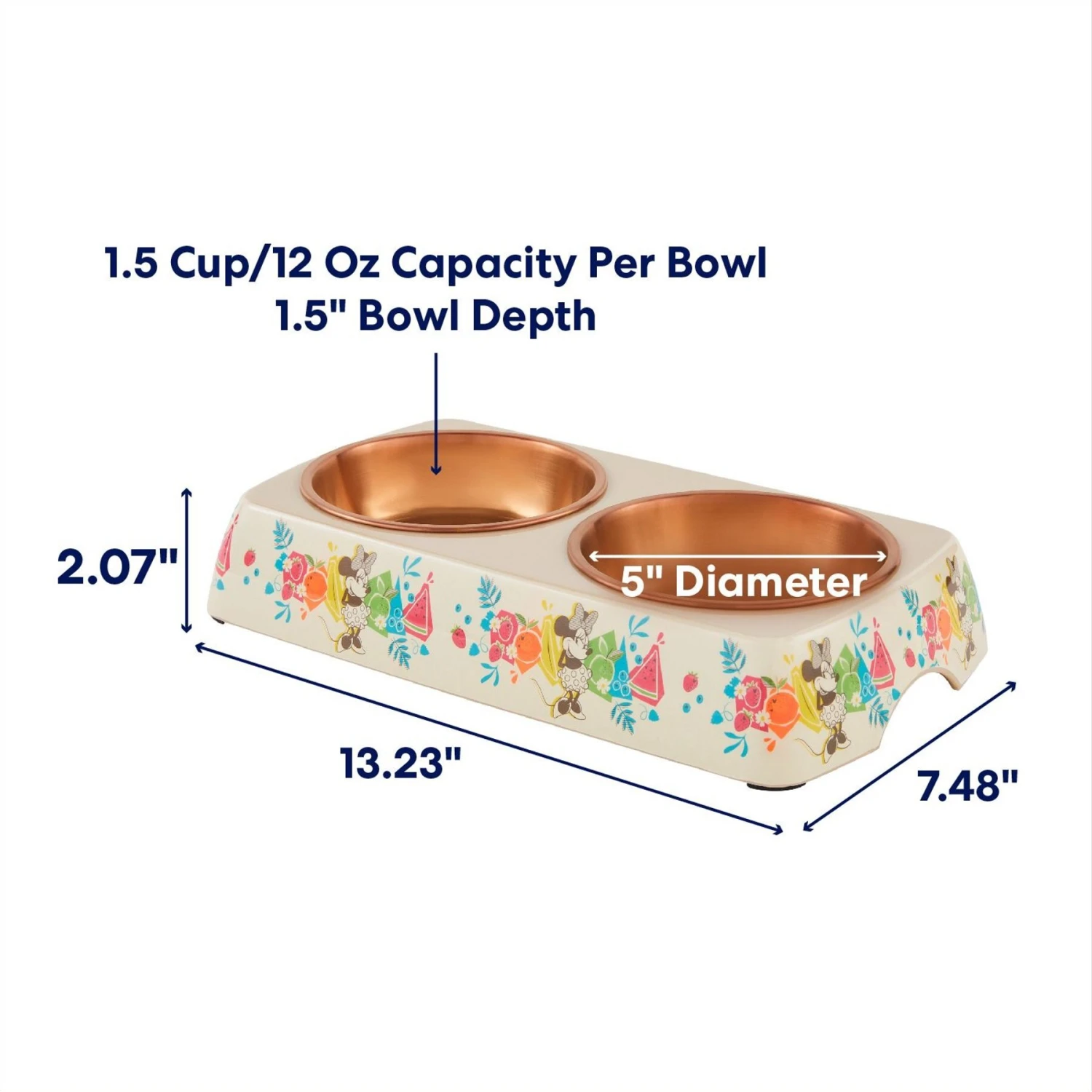 Disney Minnie Mouse Summer Bamboo Melamine Stainless Steel Double Dog & Cat Bowl 2 Disney Minnie Mouse Summer Bamboo Melamine Stainless Steel Double Dog & Cat Bowl - Image 2