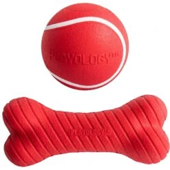 Playology Scented Squeaky Chew Ball Dog Toy & Playology Scented Dual Layer Bone Dog Toy