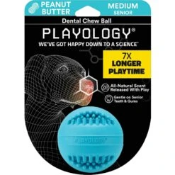 Playology All Natural Peanut Butter Scented Dental Chew Ball Dog Toy