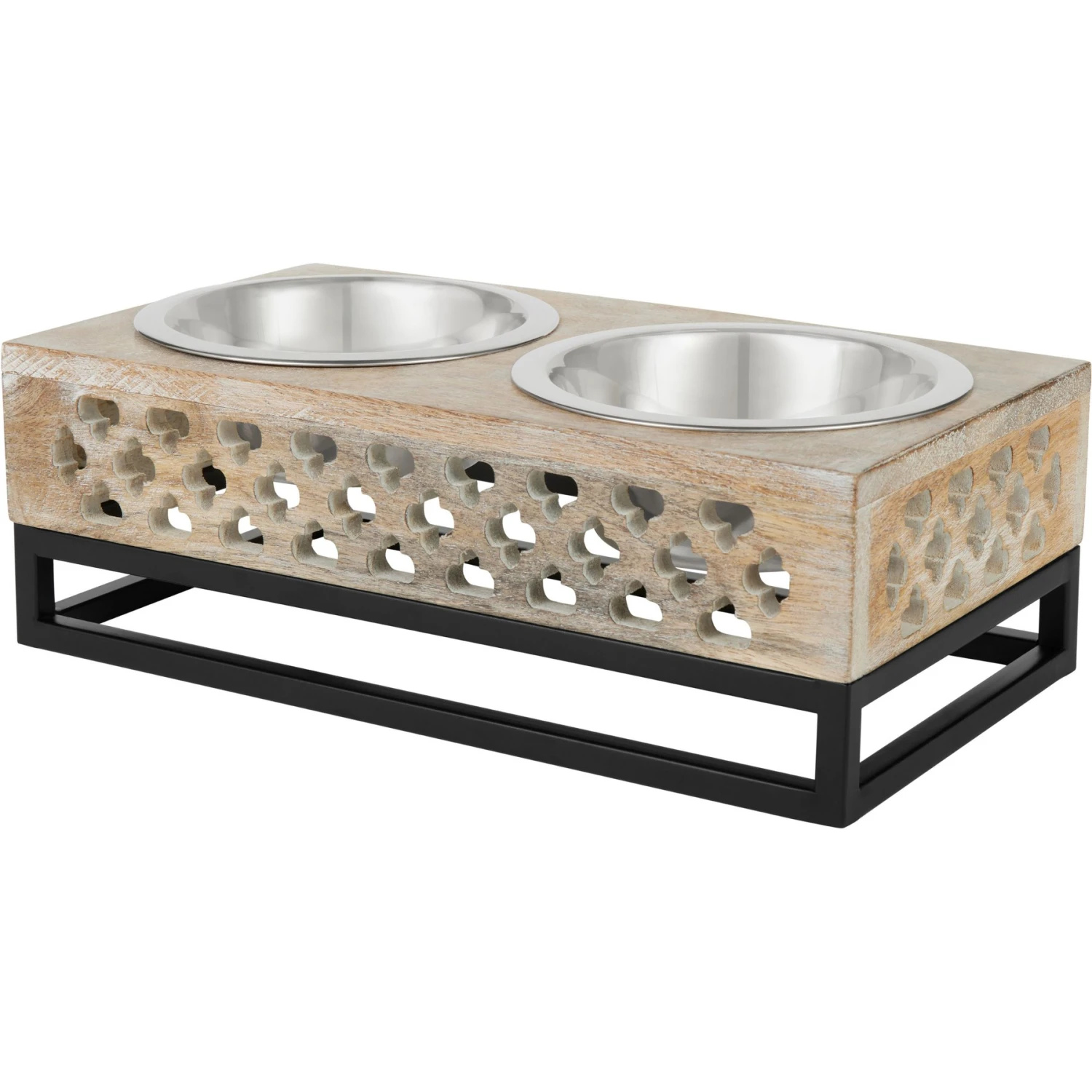 Frisco Premium Wood Elevated Stainless Steel Double Diner Dog & Cat Bowl, 3 Cup 1 Frisco Premium Wood Elevated Stainless Steel Double Diner Dog & Cat Bowl, 3 Cup