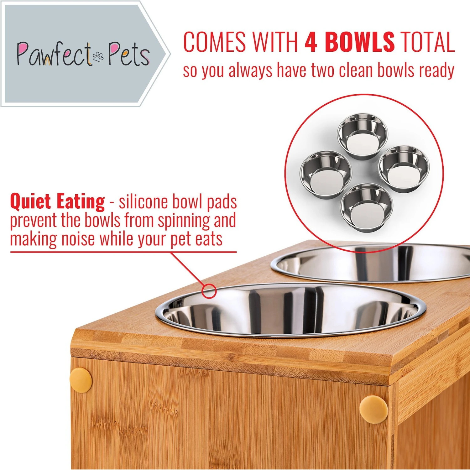 Pawfect Pets Elevated Feeder Raised Dog Bowl Stand With Four Stainless Steel Bowls, Large, 12-in 3 Pawfect Pets Elevated Feeder Raised Dog Bowl Stand With Four Stainless Steel Bowls, Large, 12-in - Image 3