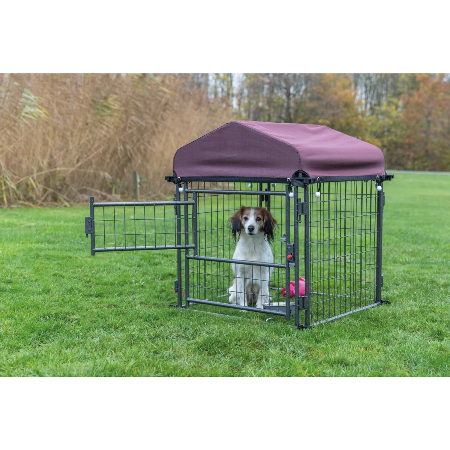TRIXIE Deluxe Outdoor Dog Kennel With Cover & Secure Lock, Black/Burgundy 2 TRIXIE Deluxe Outdoor Dog Kennel With Cover & Secure Lock, Black/Burgundy - Image 2