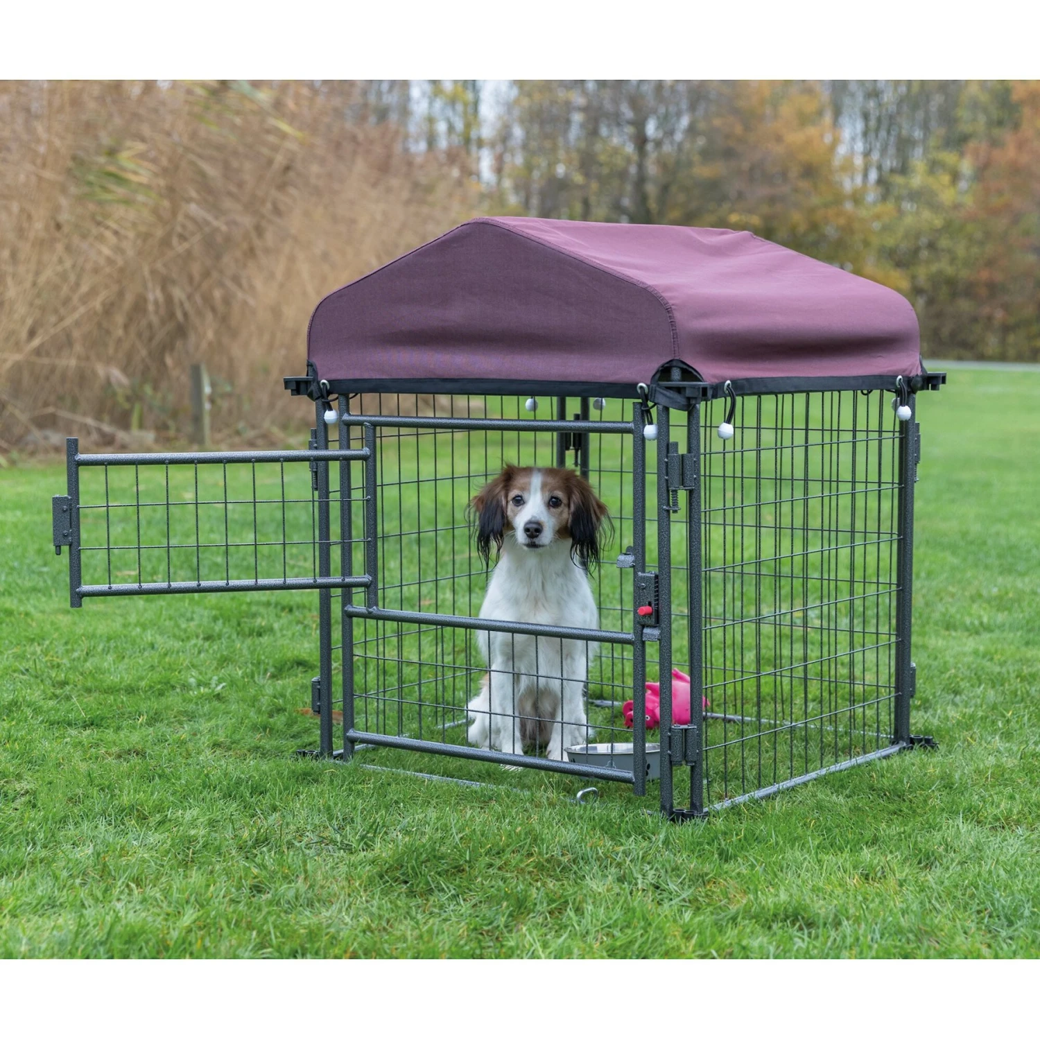 TRIXIE Deluxe Outdoor Dog Kennel With Cover & Secure Lock, Black/Burgundy 3 TRIXIE Deluxe Outdoor Dog Kennel With Cover & Secure Lock, Black/Burgundy - Image 3
