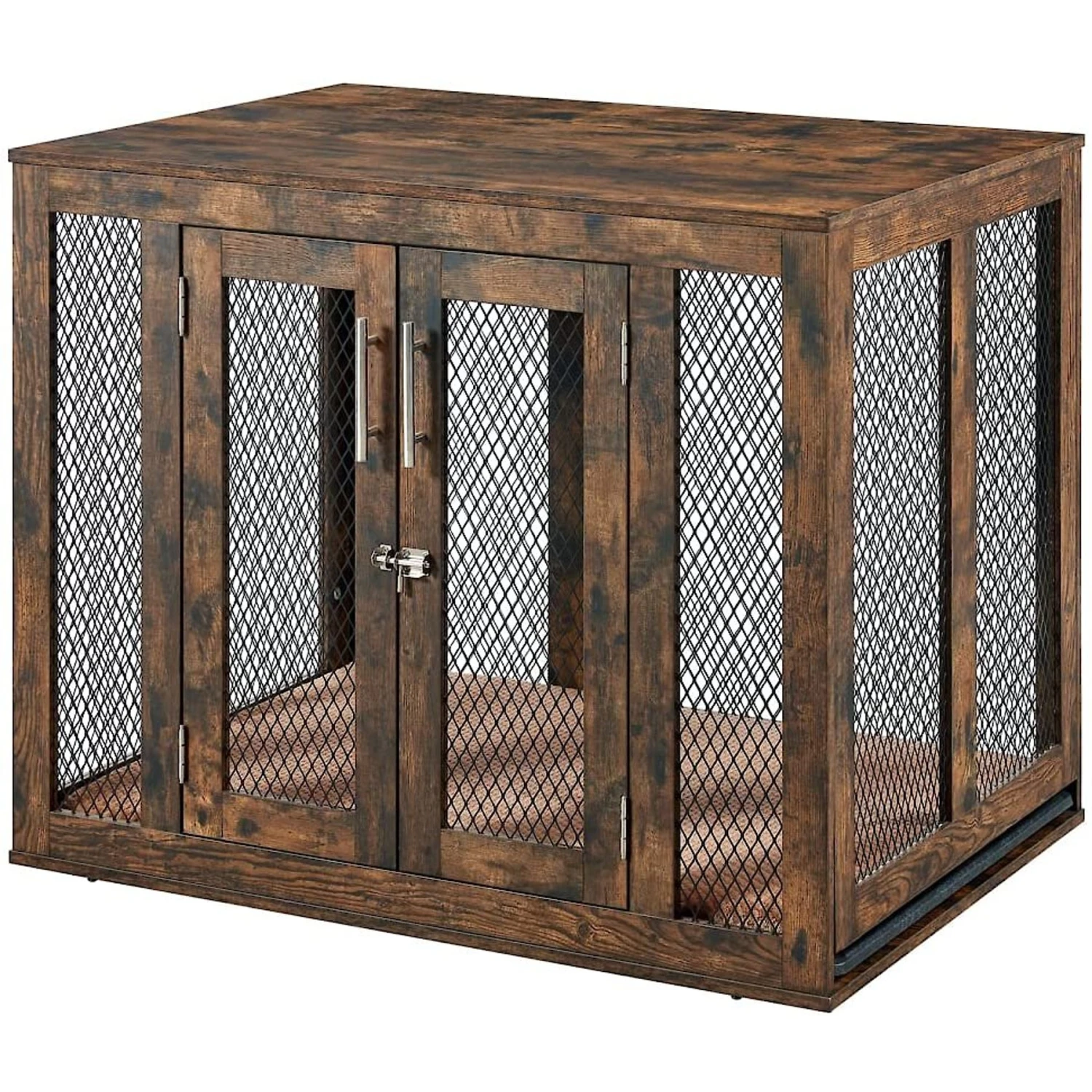 Unipaws Furniture Style Dog Crate With Tray, Rustic Brown 4 Unipaws Furniture Style Dog Crate With Tray, Rustic Brown - Image 4