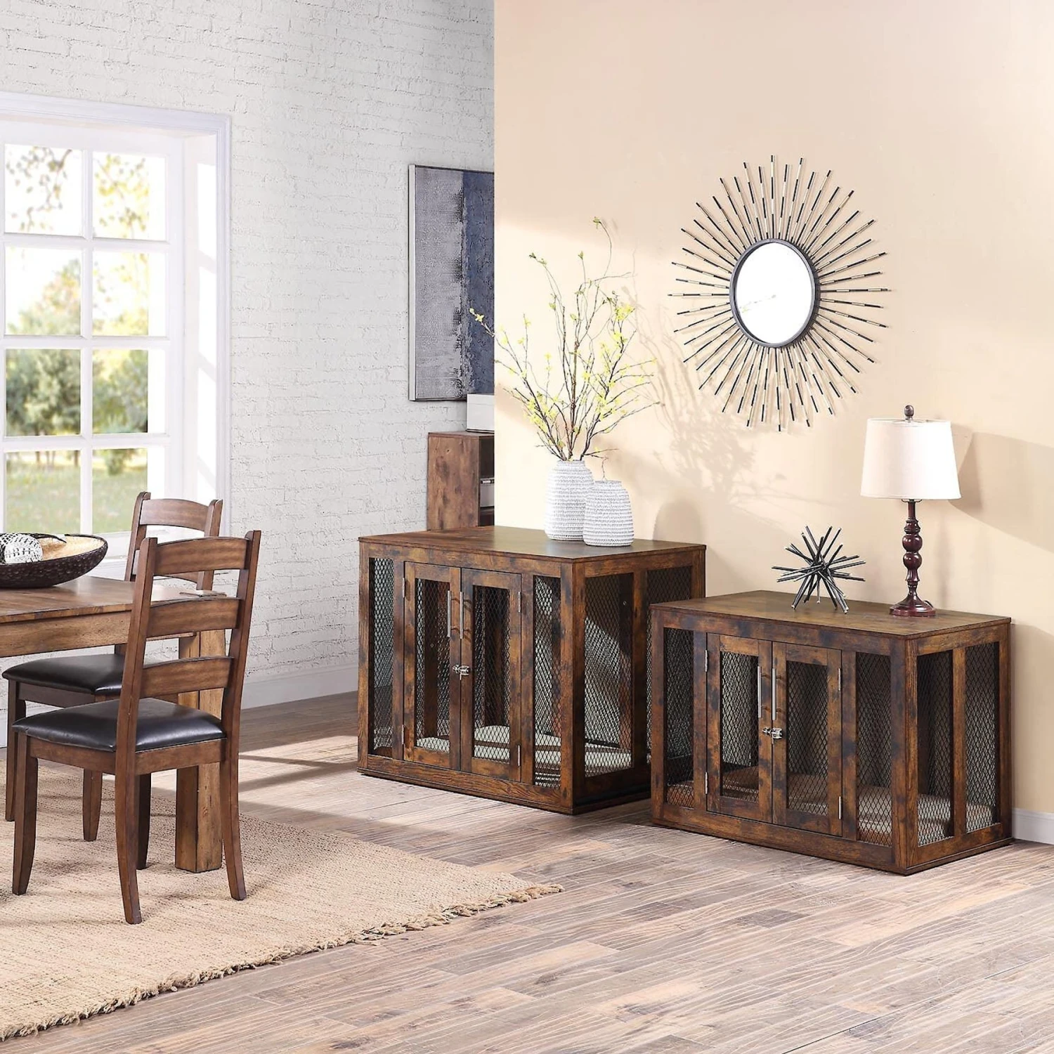 Unipaws Furniture Style Dog Crate With Tray, Rustic Brown 6 Unipaws Furniture Style Dog Crate With Tray, Rustic Brown - Image 6