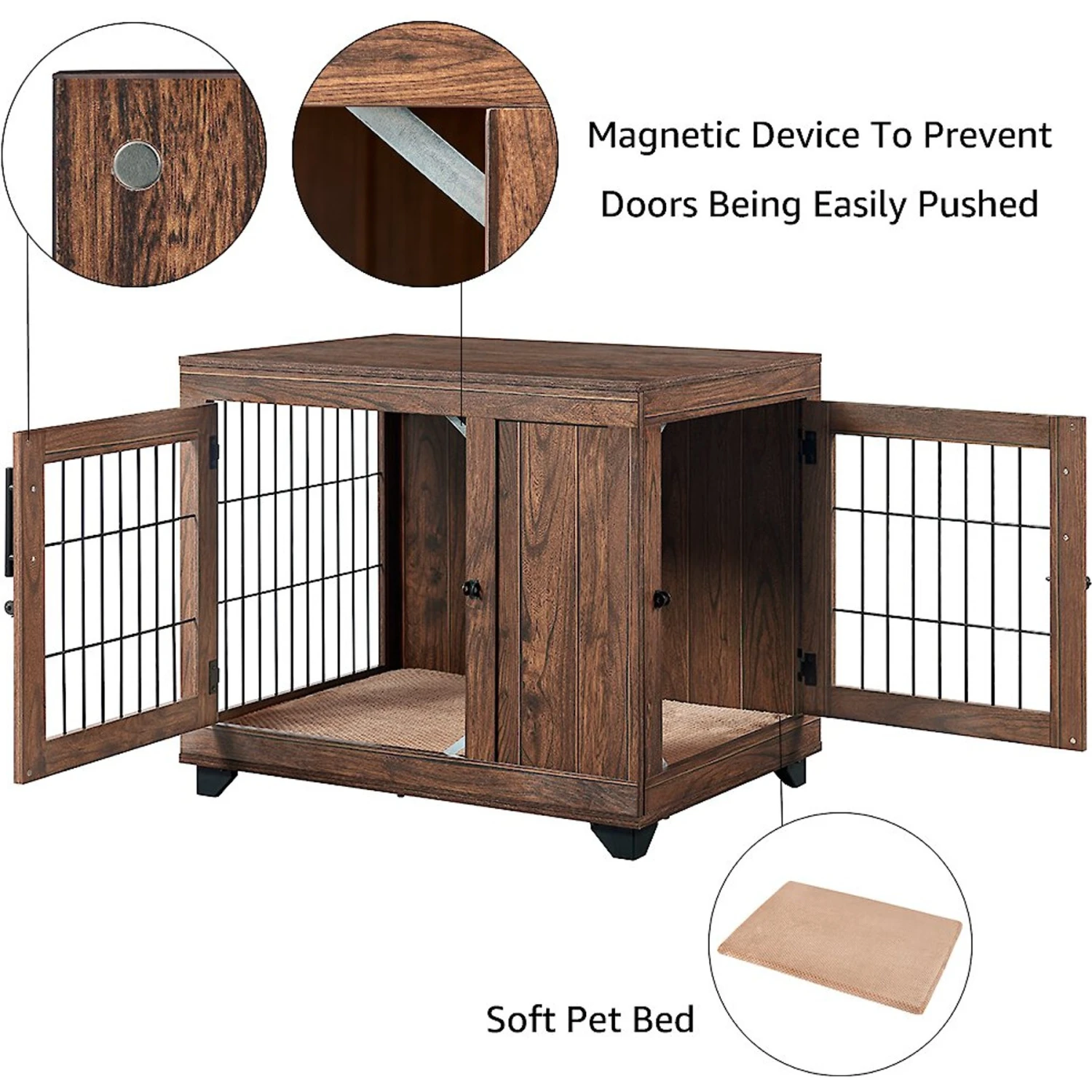 Unipaws Wooden Wire Furniture End Table Dog Crate, Walnut 5 Unipaws Wooden Wire Furniture End Table Dog Crate, Walnut - Image 5