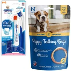 Nylabone Advanced Oral Care Original Flavor Puppy Dental Kit & N-Bone Puppy Teething Ring Chicken Flavor Dog Treats