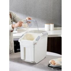 Hanamya Pet Food Storage Container With Measuring Cup, White & Gray 12 Hanamya Pet Food Storage Container With Measuring Cup, White & Gray -Pet Care Sales 511766 PT5. AC SS1800 V1649226407