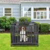 SMONTER Heavy Duty Metal Anxiety Indoor & Outdoor Large Breed Dog Crate, Dark Silver