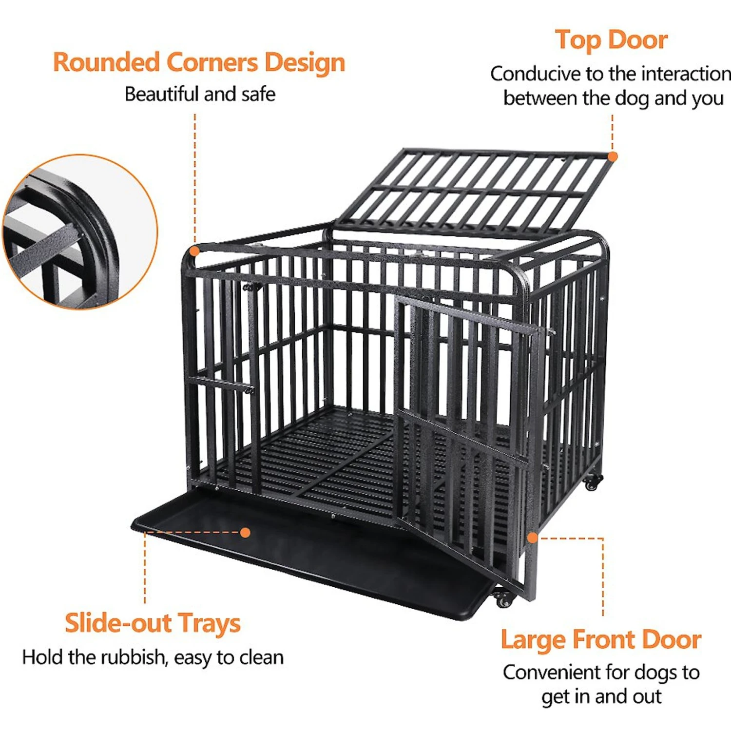 SMONTER Heavy Duty Metal Anxiety Indoor & Outdoor Large Breed Dog Crate, Dark Silver 2 SMONTER Heavy Duty Metal Anxiety Indoor & Outdoor Large Breed Dog Crate, Dark Silver - Image 2