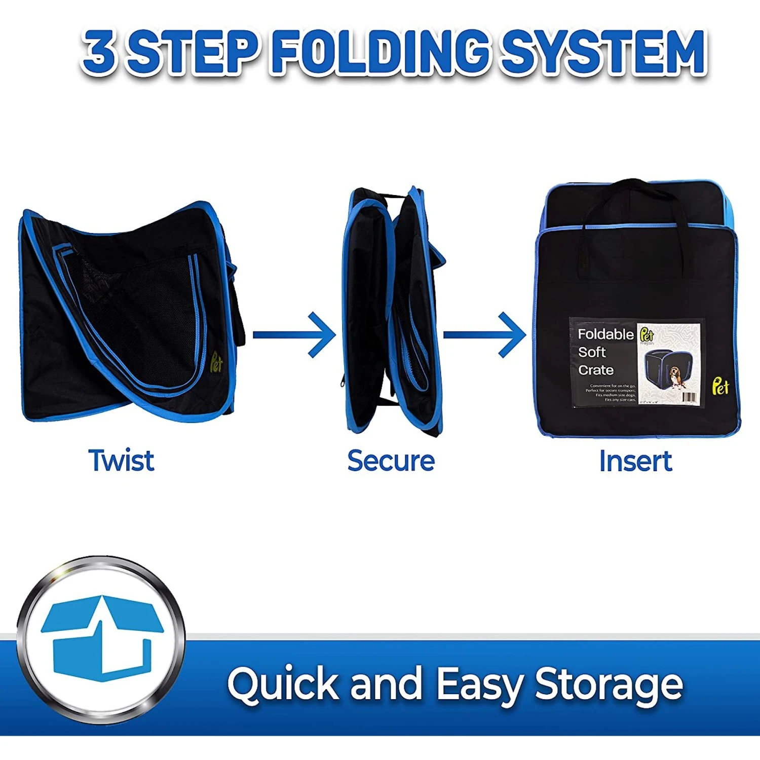 Pet Magasin Foldable Soft Dog Crate, Black & Blue 3 Pet Magasin Foldable Soft Dog Crate, Black & Blue - Image 3