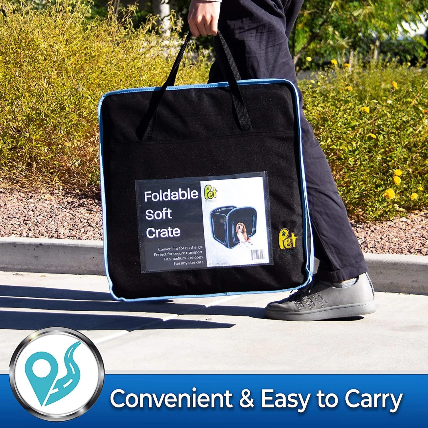 Pet Magasin Foldable Soft Dog Crate, Black & Blue 4 Pet Magasin Foldable Soft Dog Crate, Black & Blue - Image 4