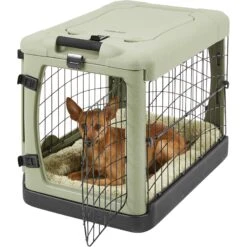 Pet Gear The Other Door Double Door Collapsible Wire Dog Crate & Plush Pad, Sage -Pet Care Sales 64489 PT3. AC SS1800 V1569012194