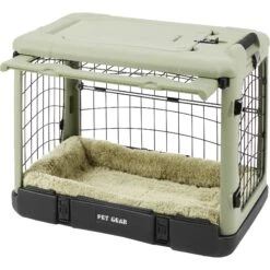 Pet Gear The Other Door Double Door Collapsible Wire Dog Crate & Plush Pad, Sage -Pet Care Sales 64489 PT4. AC SS1800 V1562169784