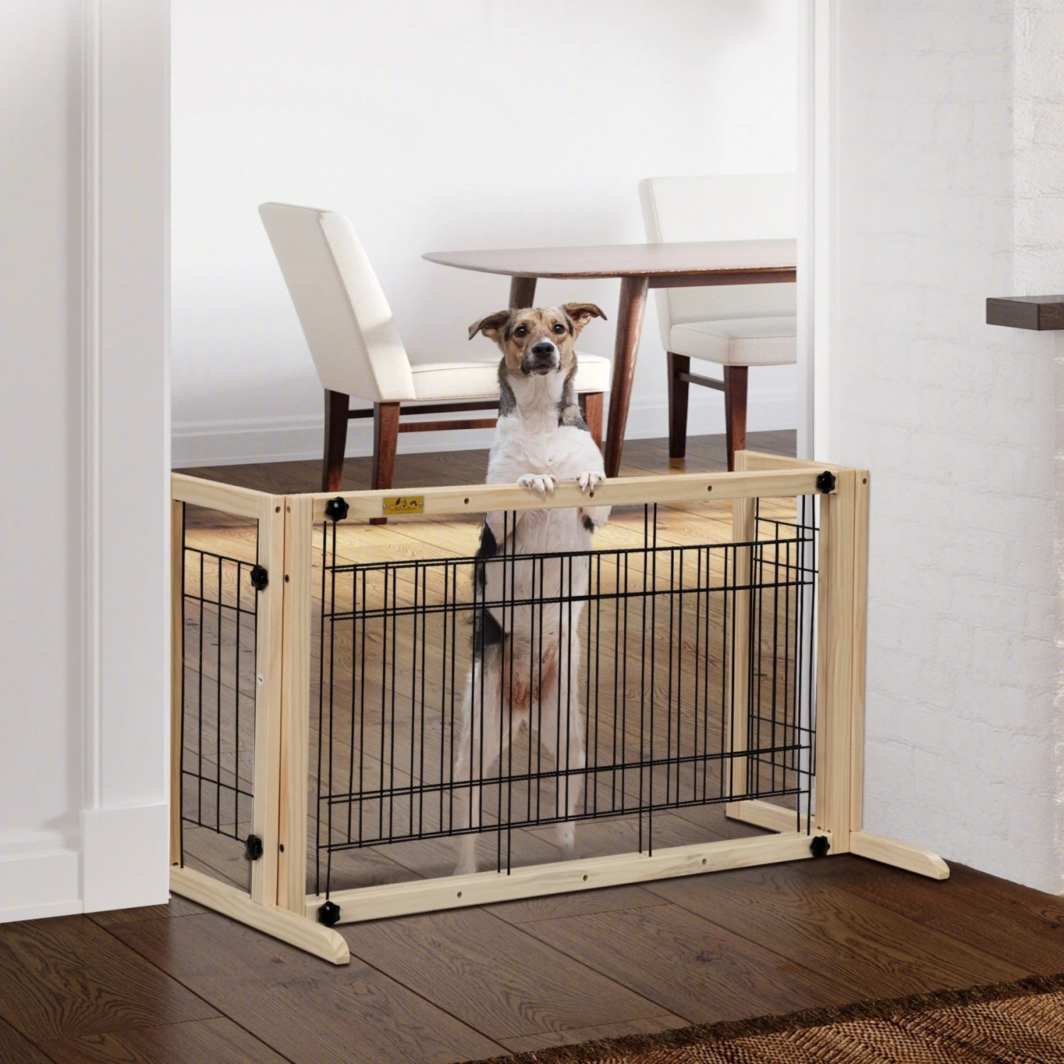 Coziwow 21-in Adjustable Extra Wide Freestanding Dog Gate, Natural Wood 1 Coziwow 21-in Adjustable Extra Wide Freestanding Dog Gate, Natural Wood