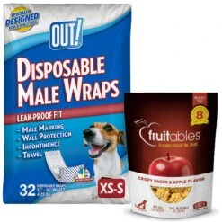 OUT! Disposable Male Dog Wraps & Fruitables Crispy Bacon & Apple Flavor Dog Treats