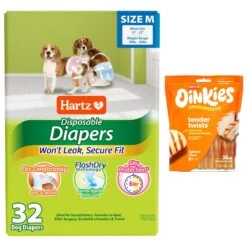 Hartz Disposable Male & Female Dog Diapers & Hartz Oinkies Chickentastic Tender With Chicken Natural Chew Dog Treats