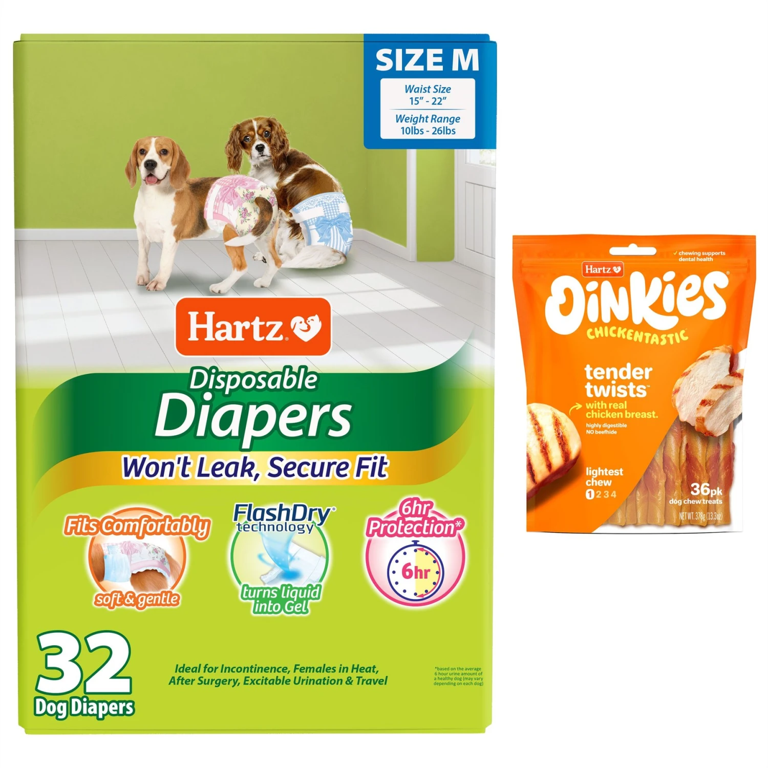 Hartz Disposable Male & Female Dog Diapers & Hartz Oinkies Chickentastic Tender With Chicken Natural Chew Dog Treats 1 Hartz Disposable Male & Female Dog Diapers & Hartz Oinkies Chickentastic Tender With Chicken Natural Chew Dog Treats