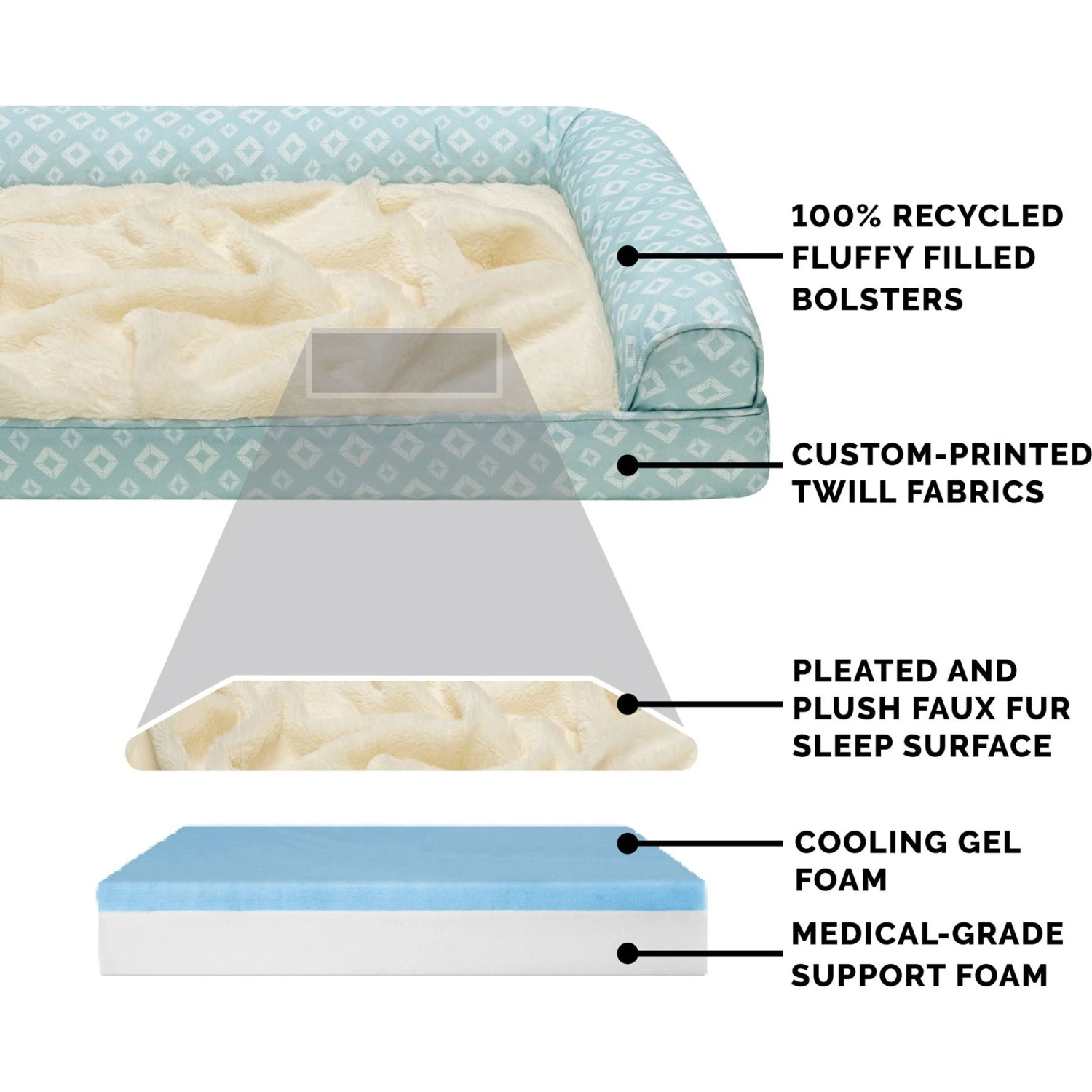 FurHaven Plush Fur & Diamond Print Nest-Top Cooling Gel Sofa Cat & Dog Bed 4 FurHaven Plush Fur & Diamond Print Nest-Top Cooling Gel Sofa Cat & Dog Bed - Image 4