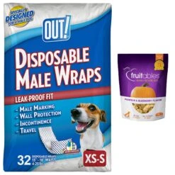 OUT! Disposable Male Dog Wraps & Fruitables Pumpkin & Blueberry Flavor Dog Treats