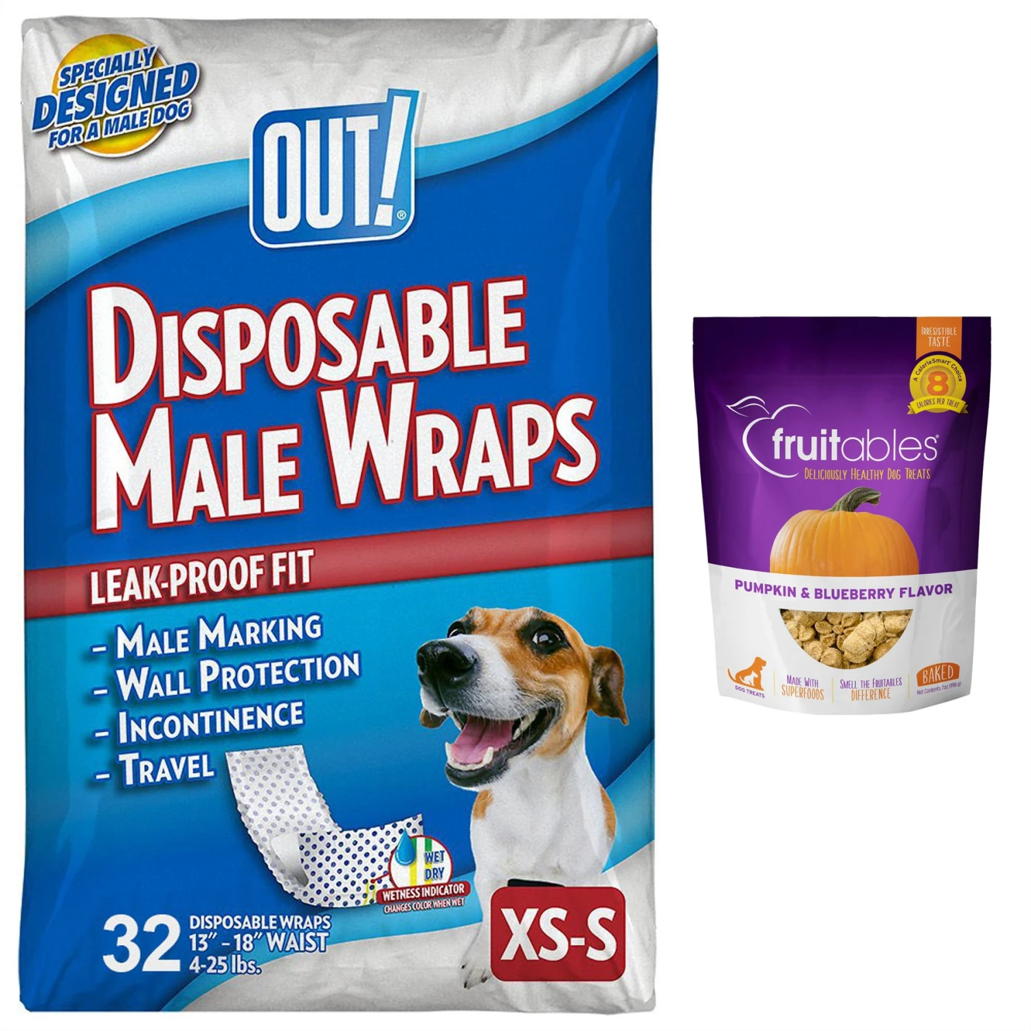 OUT! Disposable Male Dog Wraps & Fruitables Pumpkin & Blueberry Flavor Dog Treats 1 OUT! Disposable Male Dog Wraps & Fruitables Pumpkin & Blueberry Flavor Dog Treats