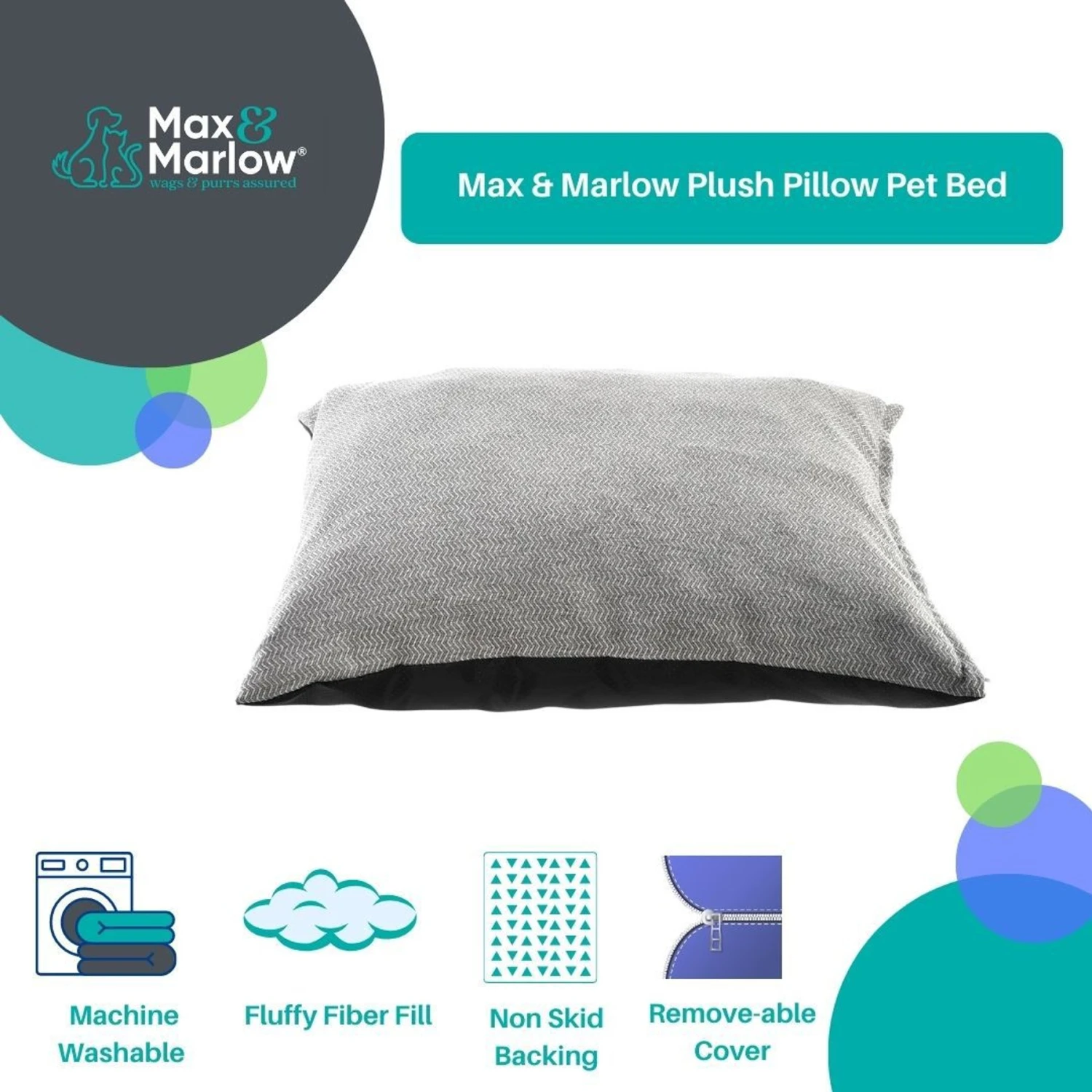 Max & Marlow Plush Pillow Cat & Dog Bed, Large 2 Max & Marlow Plush Pillow Cat & Dog Bed, Large - Image 2