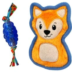 Petstages Mini Orka Dental Toy & Fox Durable Plush Dog Toy, X-Small, 2 Count