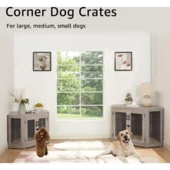 Unipaws Furniture Corner Dog Crate With Cushion, Weathered Grey 10 Unipaws Furniture Corner Dog Crate With Cushion, Weathered Grey -Pet Care Sales 811550 PT3. AC SS1800 V1682541575