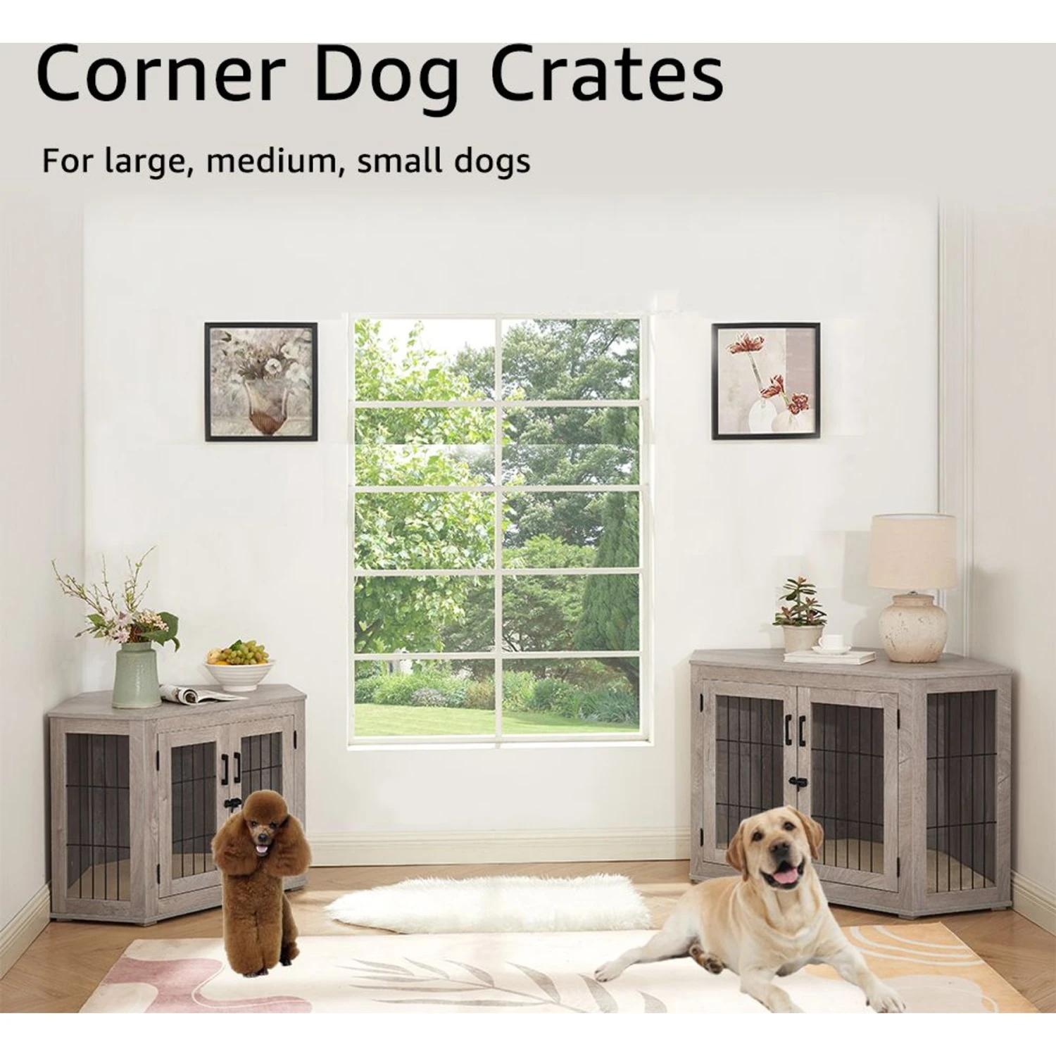 Unipaws Furniture Corner Dog Crate With Cushion, Weathered Grey 4 Unipaws Furniture Corner Dog Crate With Cushion, Weathered Grey - Image 4