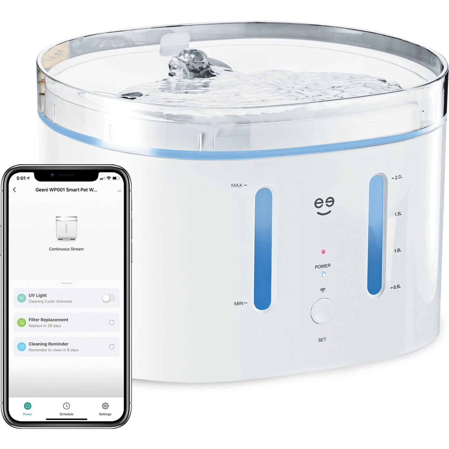 Geeni PetConnect UV Sterilized Circulating Water Smart Dog & Cat Fountain, 2-L 1 Geeni PetConnect UV Sterilized Circulating Water Smart Dog & Cat Fountain, 2-L